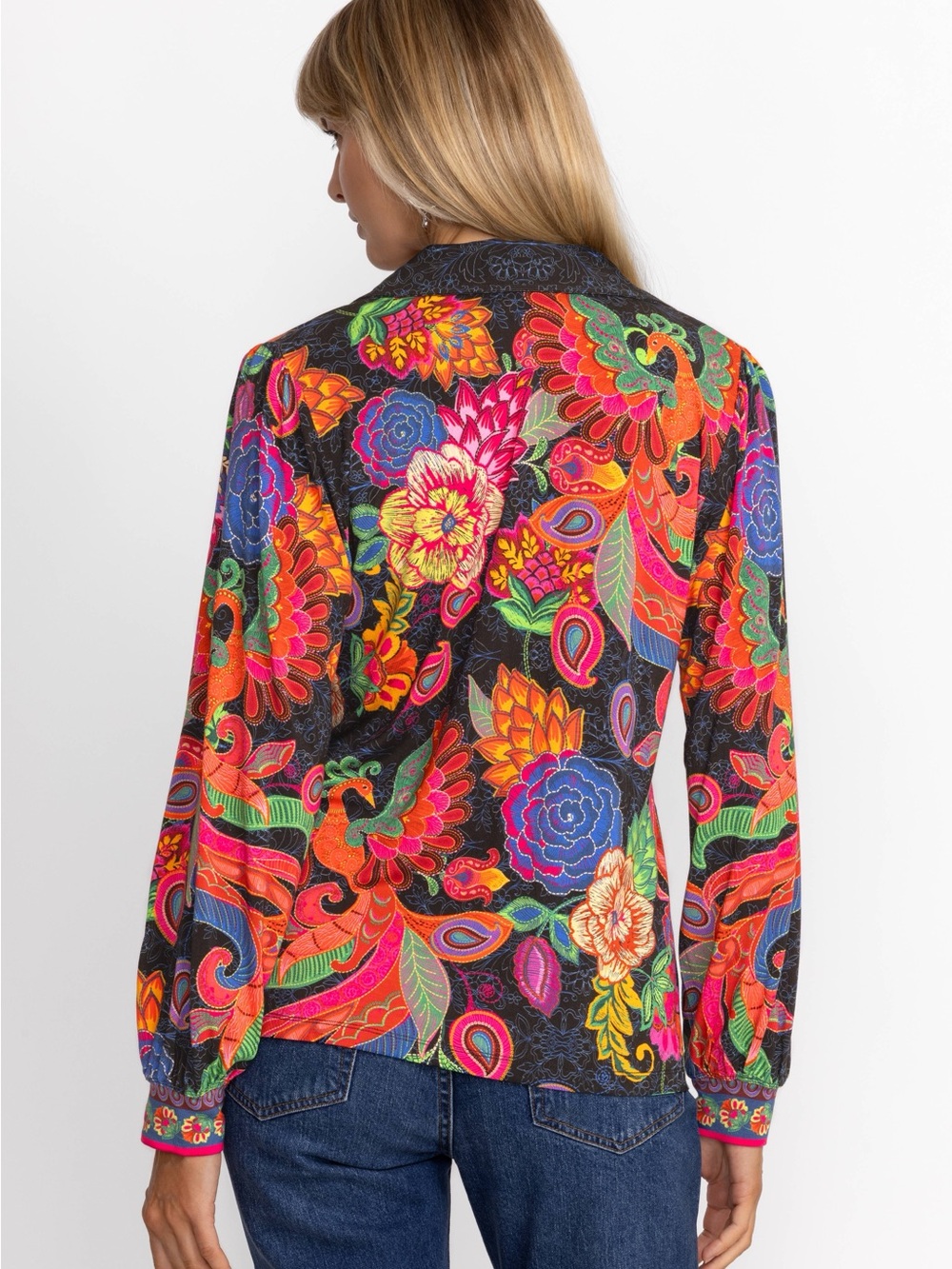 Johnny Was THE JANIE FAVORITE PUFF SLEEVE POLO SZ XXL 2X PLUS SIZE COLORFUL BIRD - Picture 5 of 10